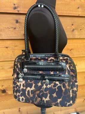 Brighton Leopard Print Shoulder Bag - Black/Brown